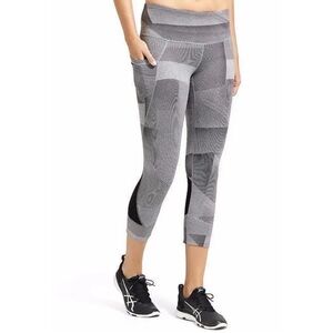 Athleta Surge Relay 2.0 black and gray mesh detail capri leggings - medium